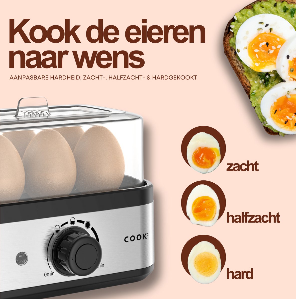 Eierkoker Elektrisch - Roestvrijstaal- Instelbare Timer - Plek voor 6 eieren