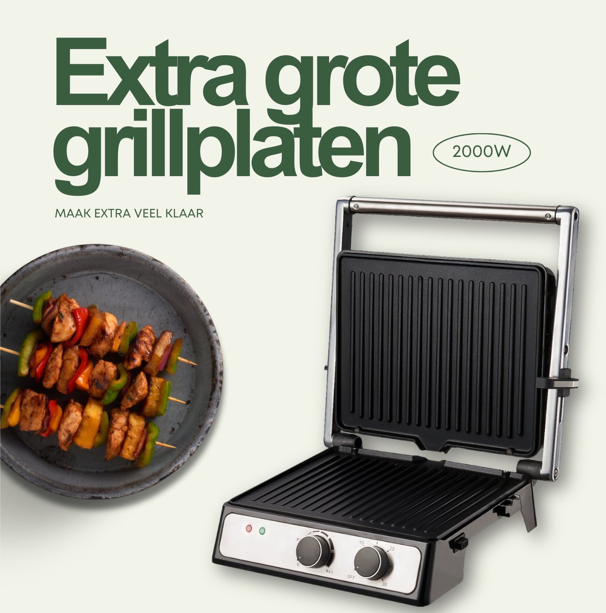 Tosti apparaat XL - Grill apparaat 180 °C - Uitneembare platen - Timer & Temperatuur Instelbaar