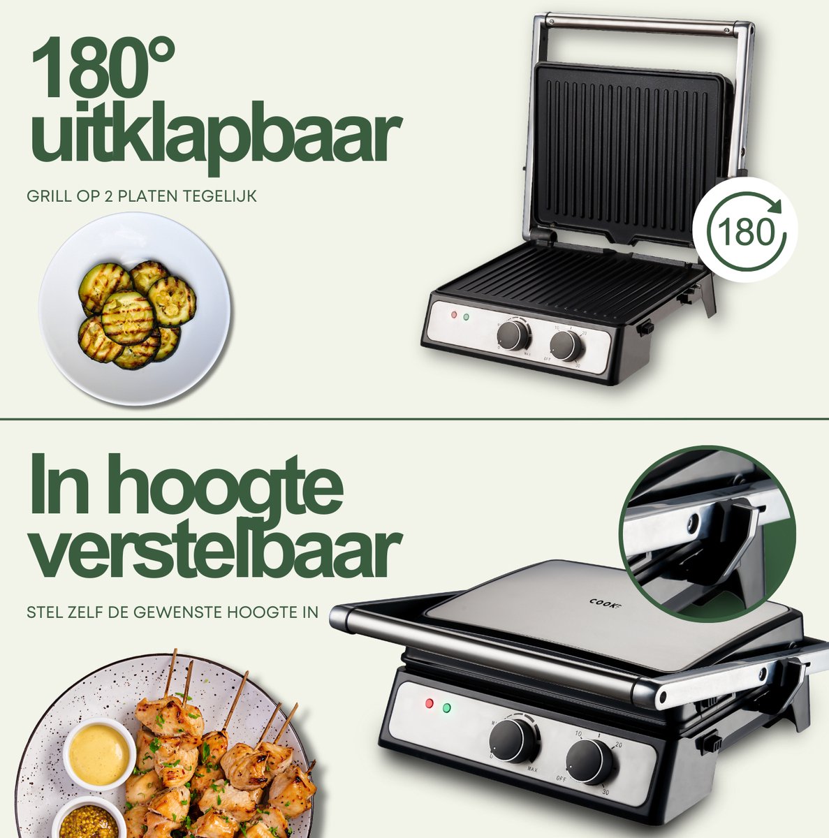 Tosti apparaat XL - Grill apparaat 180 °C - Uitneembare platen - Timer & Temperatuur Instelbaar