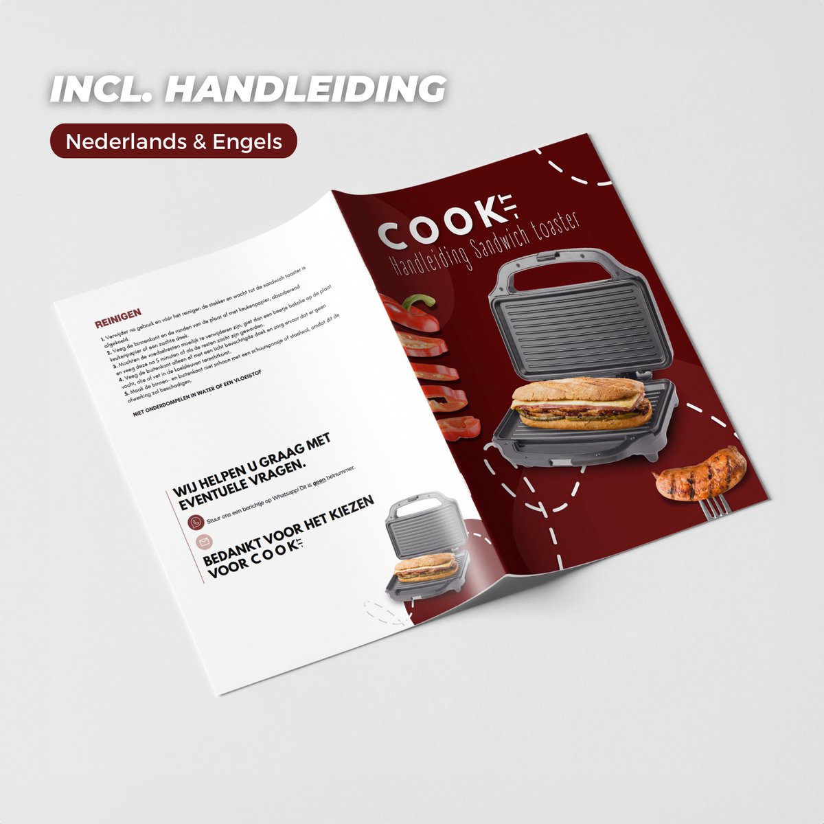 COOK-IT Tosti apparaat - Sandwich IJzer XL - Extra Breed