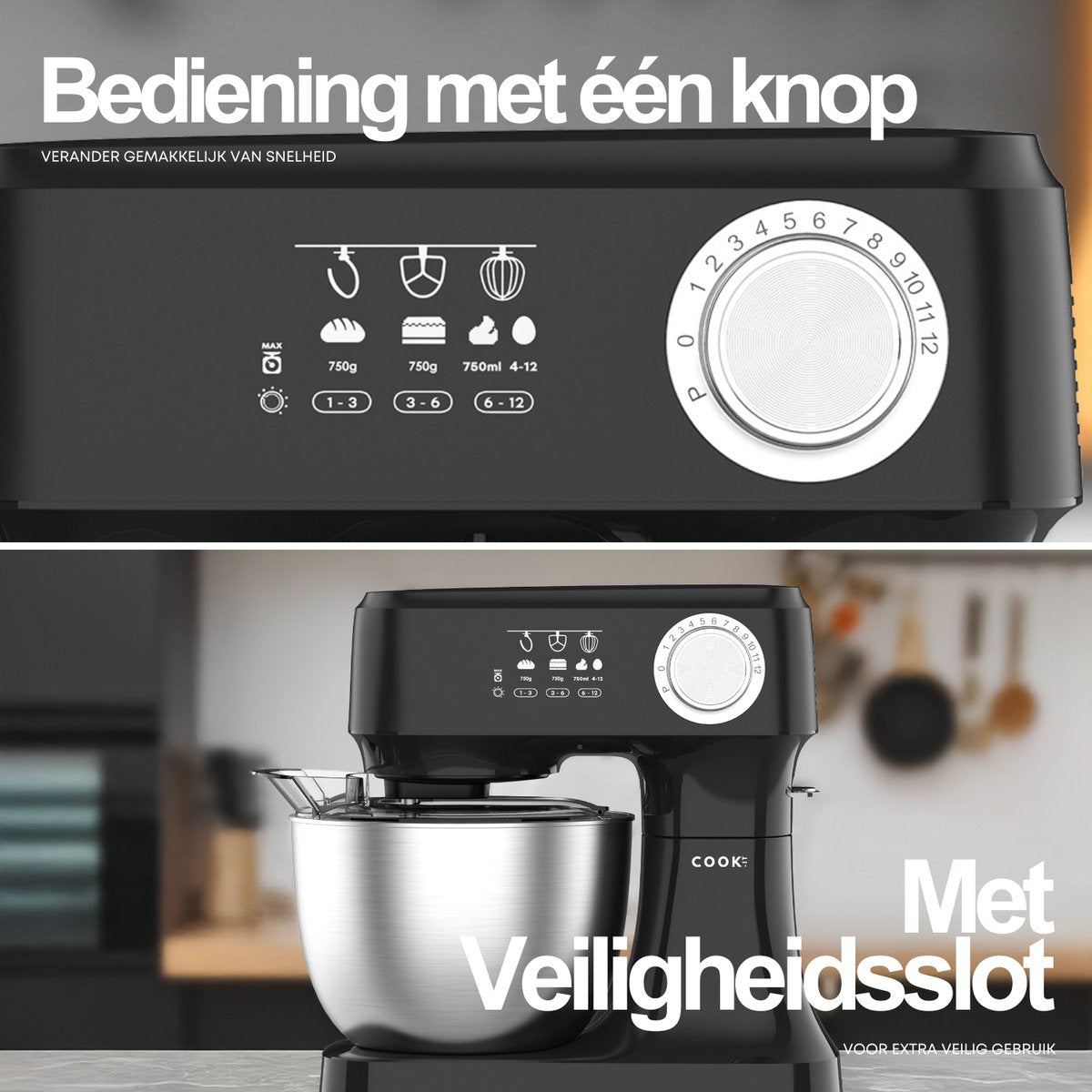 Keukenmachine - Keukenrobot - Foodprocessor met 12 Standen - Keukenmixer met RVS kom - 3.5L