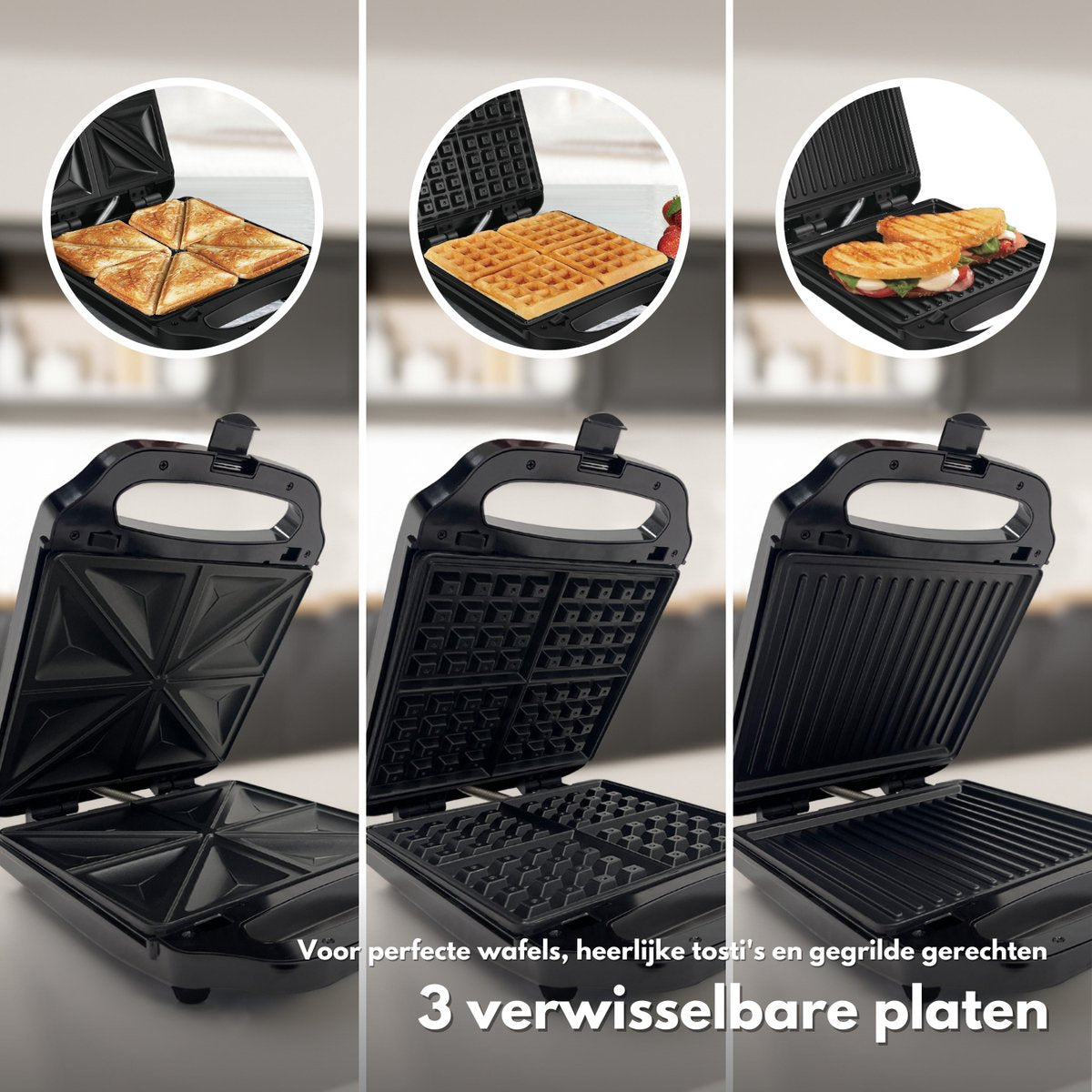COOK-IT 3-in-1 Contact Grill XL - Tosti Apparaat - Wafel IJzer