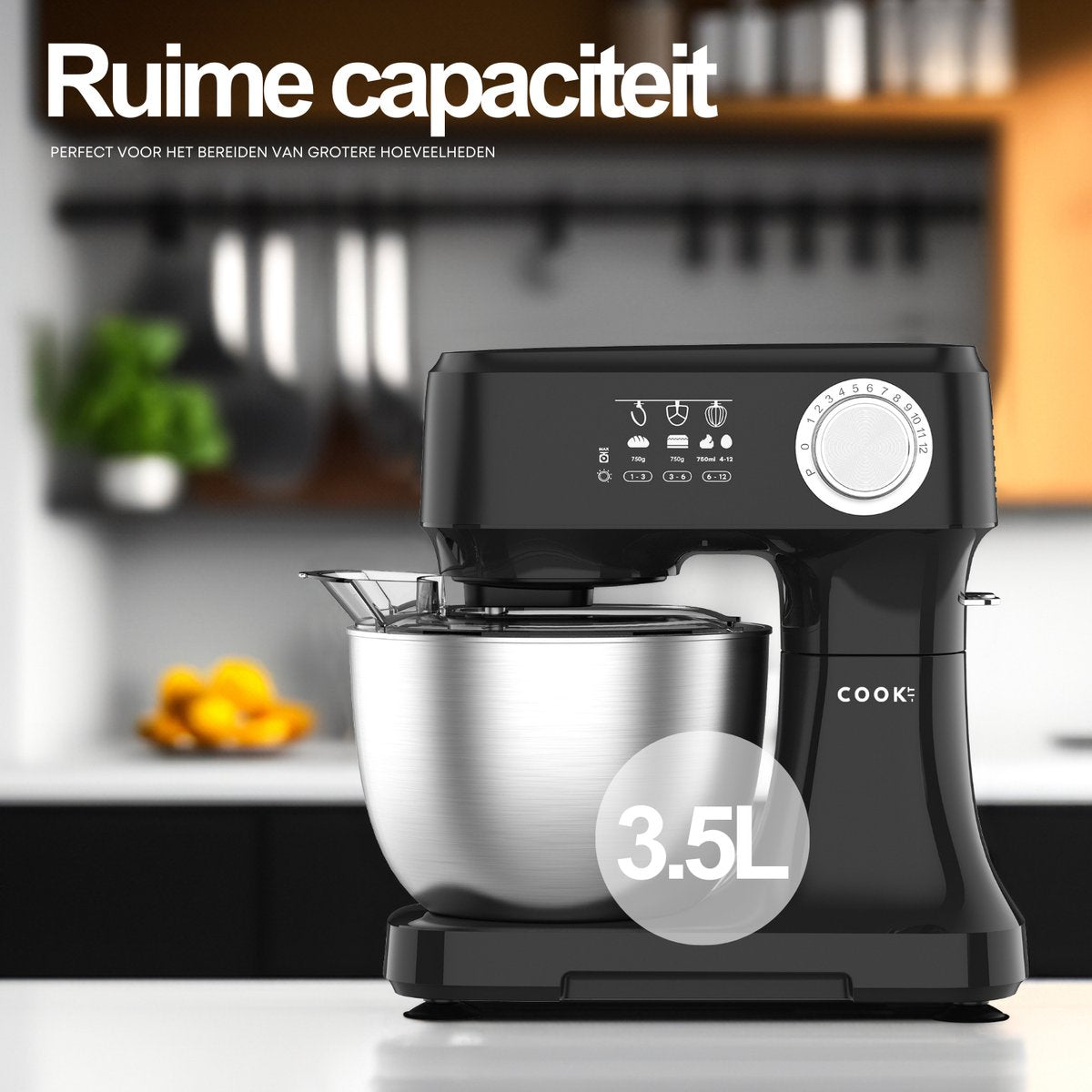 Keukenmachine - Keukenrobot - Foodprocessor met 12 Standen - Keukenmixer met RVS kom - 3.5L