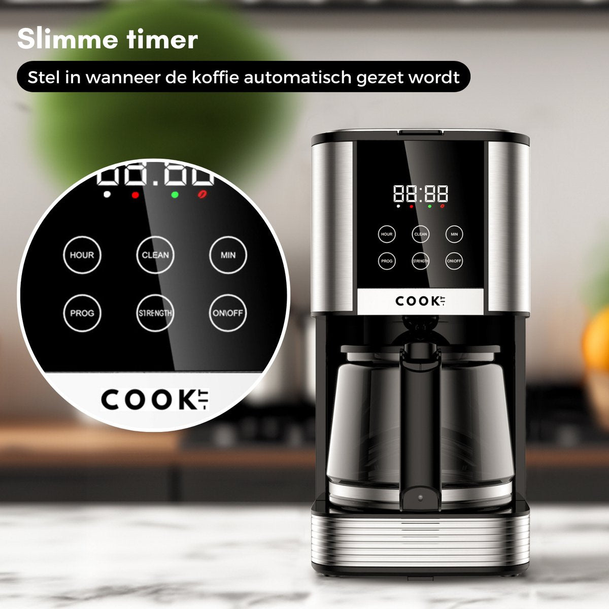 Koffiezetapparaat Filterkoffie - Coffee Machine - 1.5L Glazen Kan - Timer - Digitaal display - Warmhoudplaat