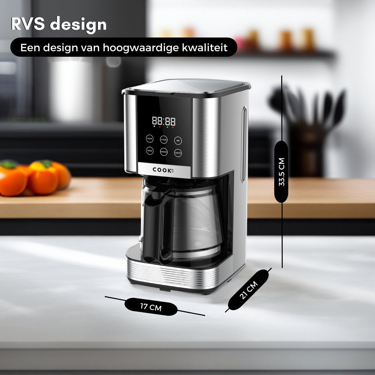 Koffiezetapparaat Filterkoffie - Coffee Machine - 1.5L Glazen Kan - Timer - Digitaal display - Warmhoudplaat