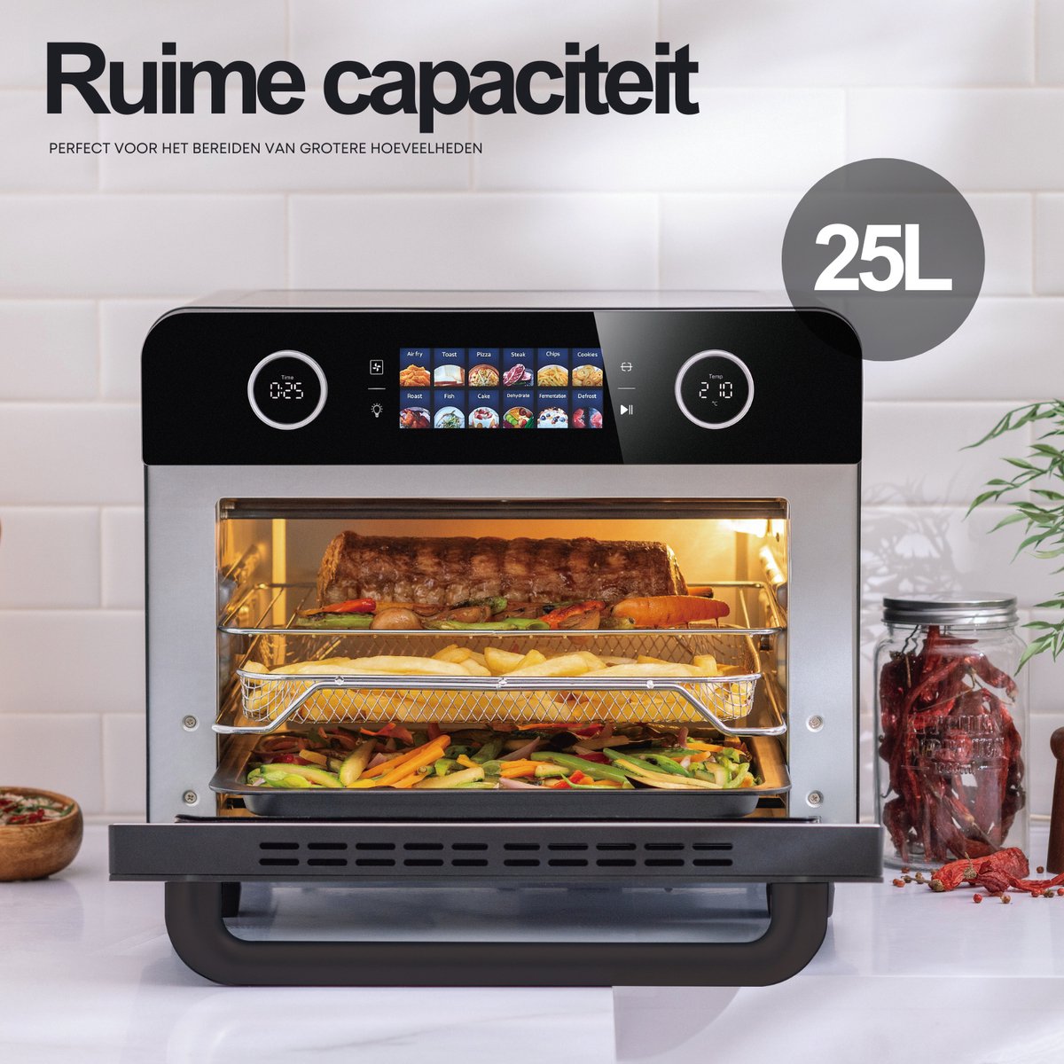 Airfryer Oven - 25L - 12 Programma's - 35 tot 230 Graden - Hetelucht friteuse - 2250W