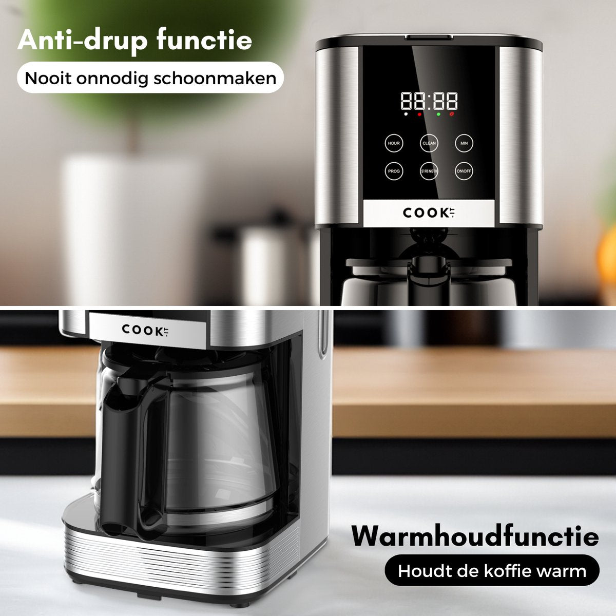 Koffiezetapparaat Filterkoffie - Coffee Machine - 1.5L Glazen Kan - Timer - Digitaal display - Warmhoudplaat