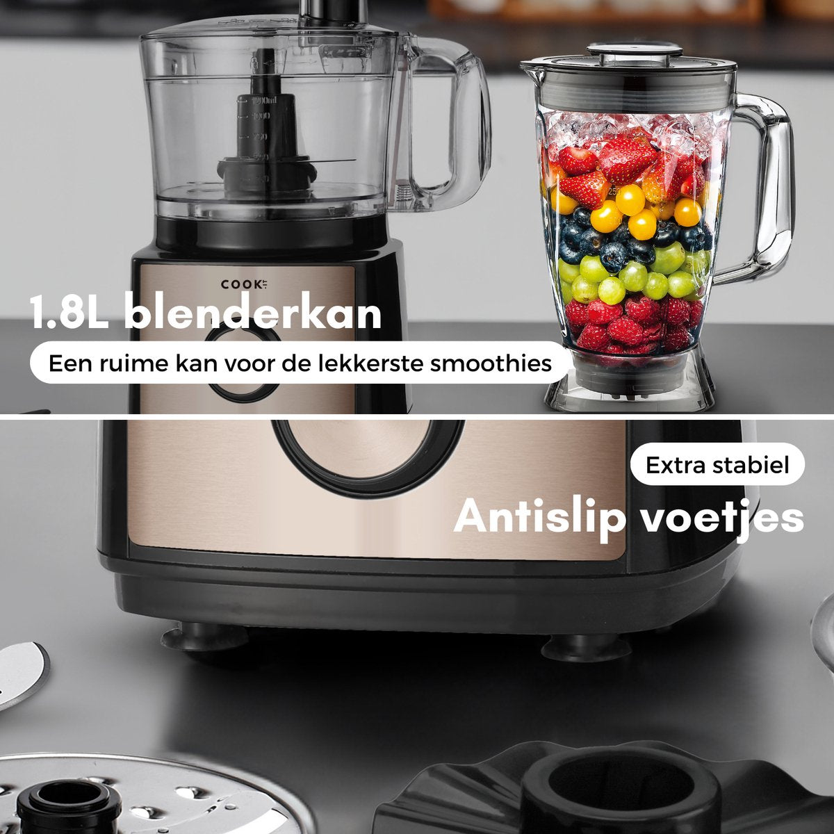 6-1 Foodprocessor en Blender - 2L Hakmolen - Luxe Keukenmachine