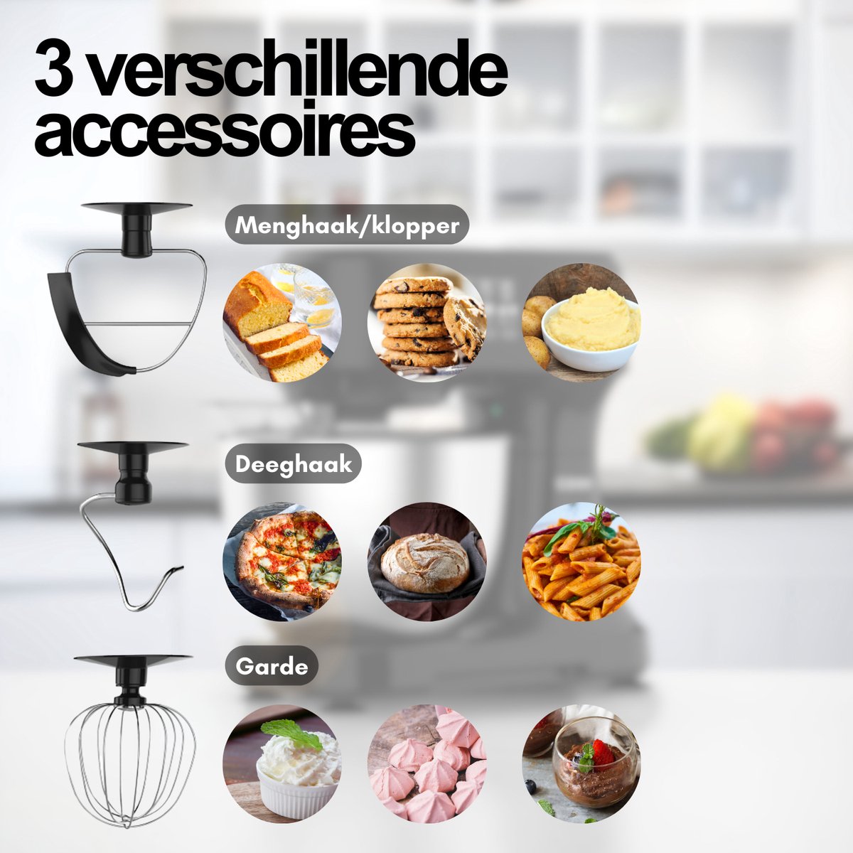 Keukenmachine - Keukenrobot - Foodprocessor met 12 Standen - Keukenmixer met RVS kom - 3.5L