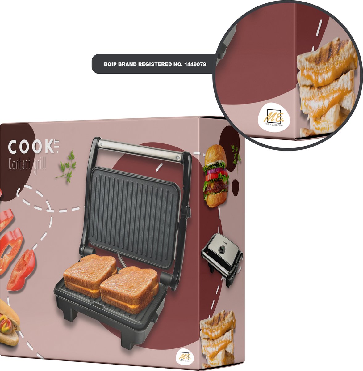 COOK-IT Tosti Apparaat - Instelbare Warmte & BPA Vrij