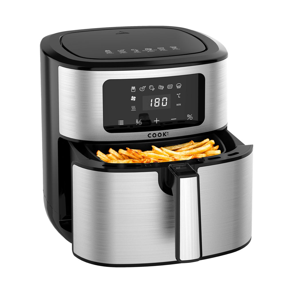COOK-IT Airfryer - 8L XXL - Heteluchtfriteuse met Uitneembare Frietmand - Zwart/RvS