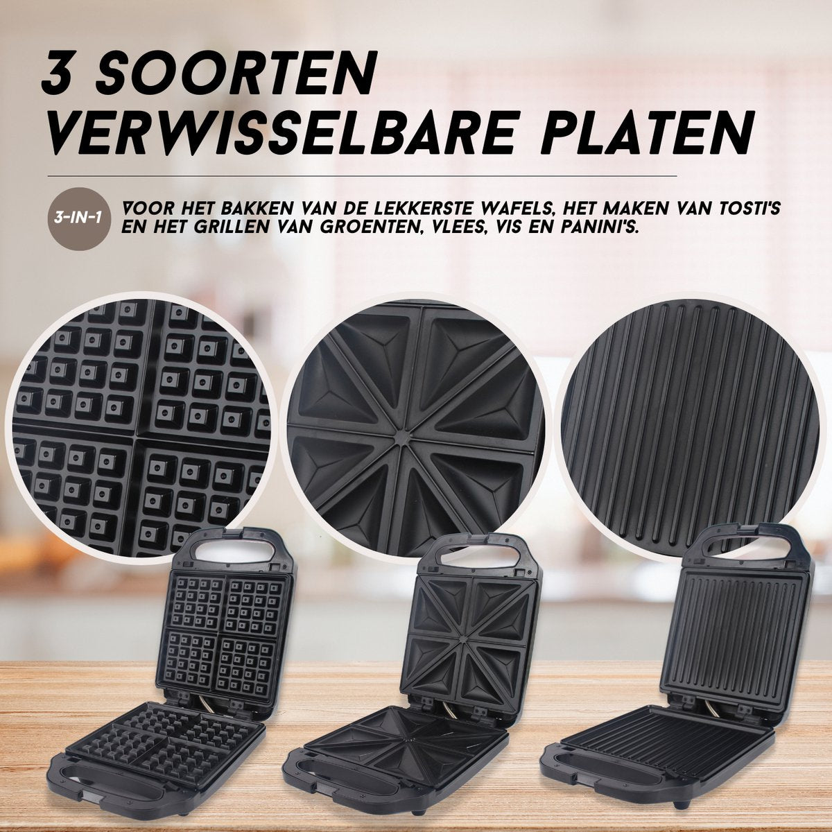 COOK-IT 3 in 1 - Veelzijdig snackapparaat met drie verwisselbare platen