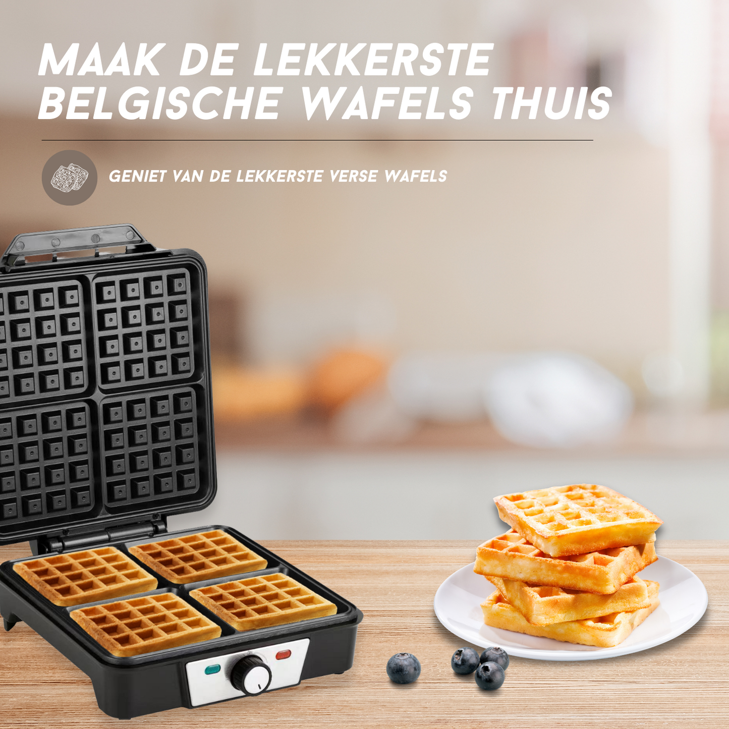 COOK-IT Wafelijzer - Bak vier wafels tegelijk, Waffle Party!