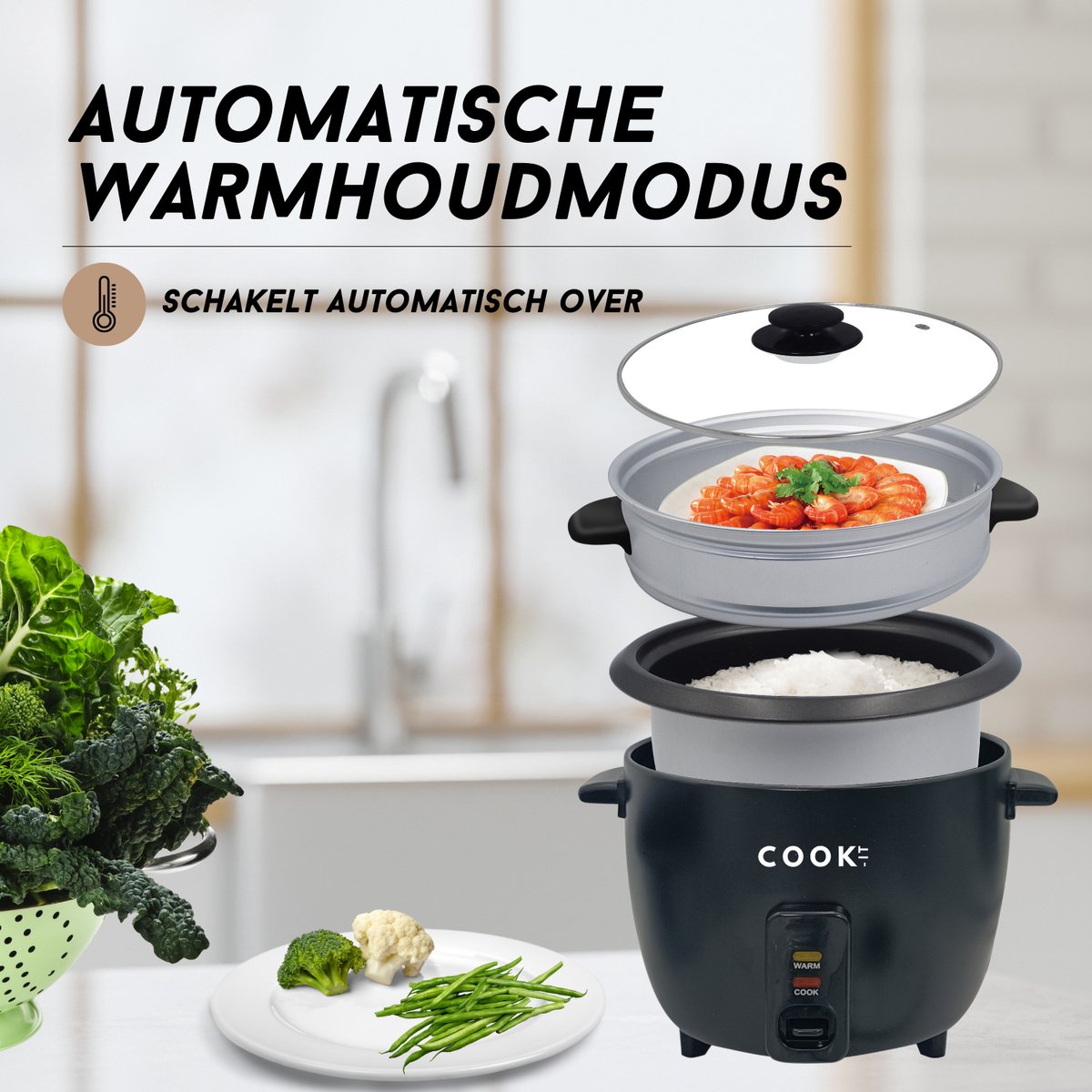 COOK-IT Rijstkoker met Stomer 1.5L - Rijst voor het hele gezin!