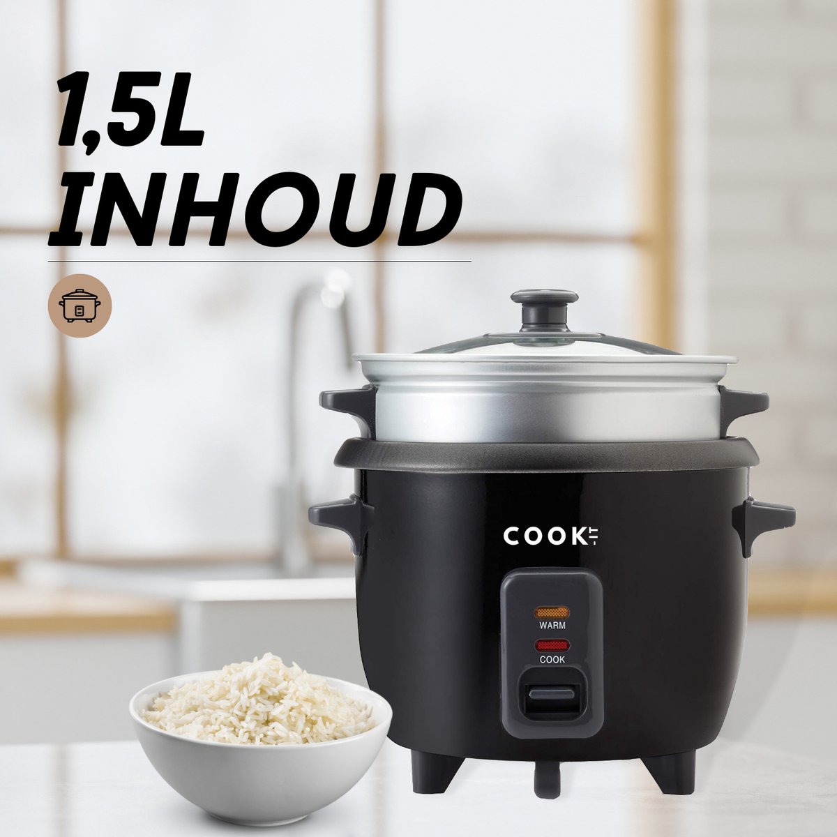COOK-IT Rijstkoker met Stomer 1.5L - Rijst voor het hele gezin!
