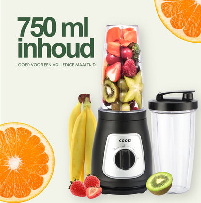 Smoothie Maker Pro - Blender To Go - Twee Drinkbekers - 3 Standen - Zwart