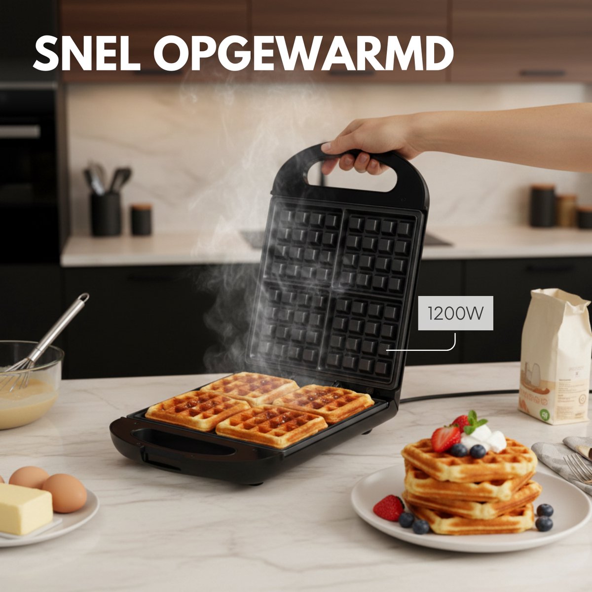 COOK-IT Wafelijzer - Bak vier wafels tegelijk, Waffle Party!
