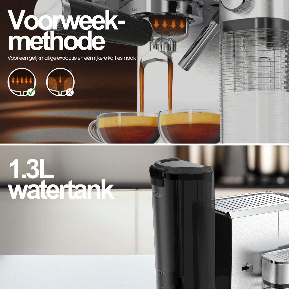 Espressomachine 20 Bar - Koffiemachine met Automatische Melkopschuimer - Pistonmachine Cappuccino & Latte - Italiaanse pomp - Vol RvS
