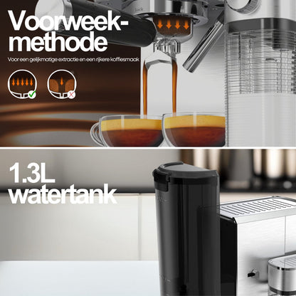 Espressomachine 20 Bar - Koffiemachine met Automatische Melkopschuimer - Pistonmachine Cappuccino & Latte - Italiaanse pomp - Vol RvS