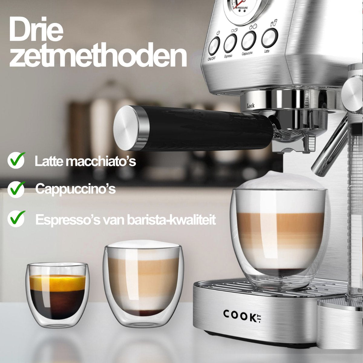 Espressomachine 20 Bar - Koffiemachine met Automatische Melkopschuimer - Pistonmachine Cappuccino & Latte - Italiaanse pomp - Vol RvS