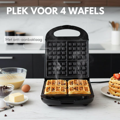 COOK-IT Wafelijzer - Bak vier wafels tegelijk, Waffle Party!