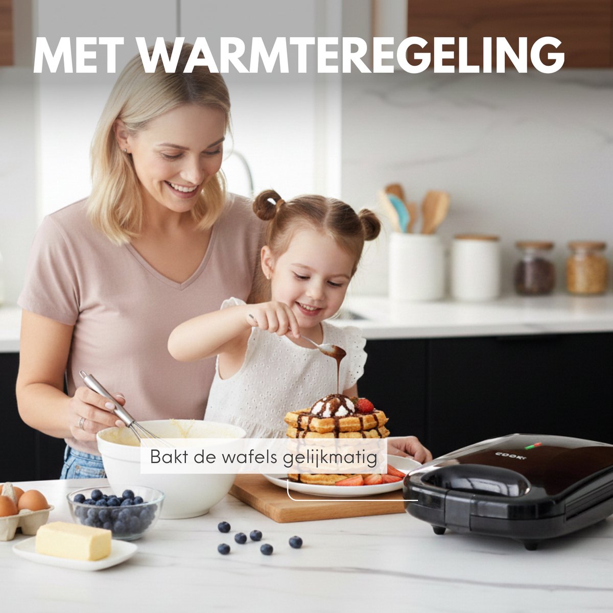 COOK-IT Wafelijzer - Bak vier wafels tegelijk, Waffle Party!