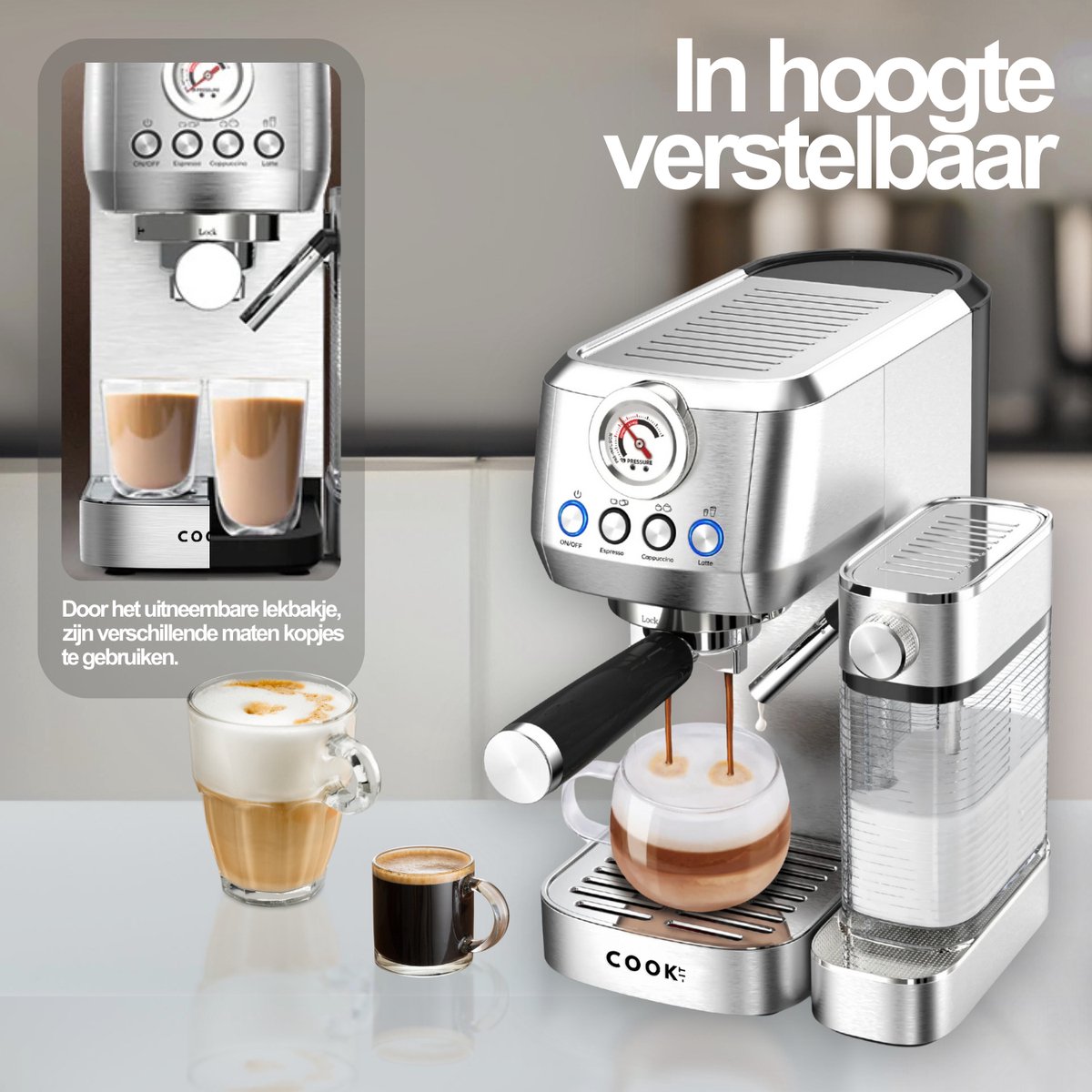 Espressomachine 20 Bar - Koffiemachine met Automatische Melkopschuimer - Pistonmachine Cappuccino & Latte - Italiaanse pomp - Vol RvS
