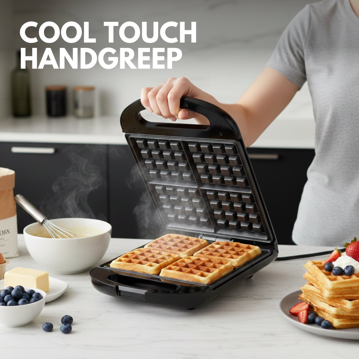 COOK-IT Wafelijzer - Bak vier wafels tegelijk, Waffle Party!
