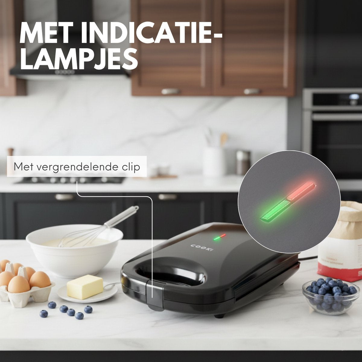 COOK-IT Wafelijzer - Bak vier wafels tegelijk, Waffle Party!