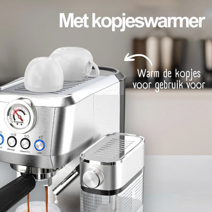 Espressomachine 20 Bar - Koffiemachine met Automatische Melkopschuimer - Pistonmachine Cappuccino & Latte - Italiaanse pomp - Vol RvS