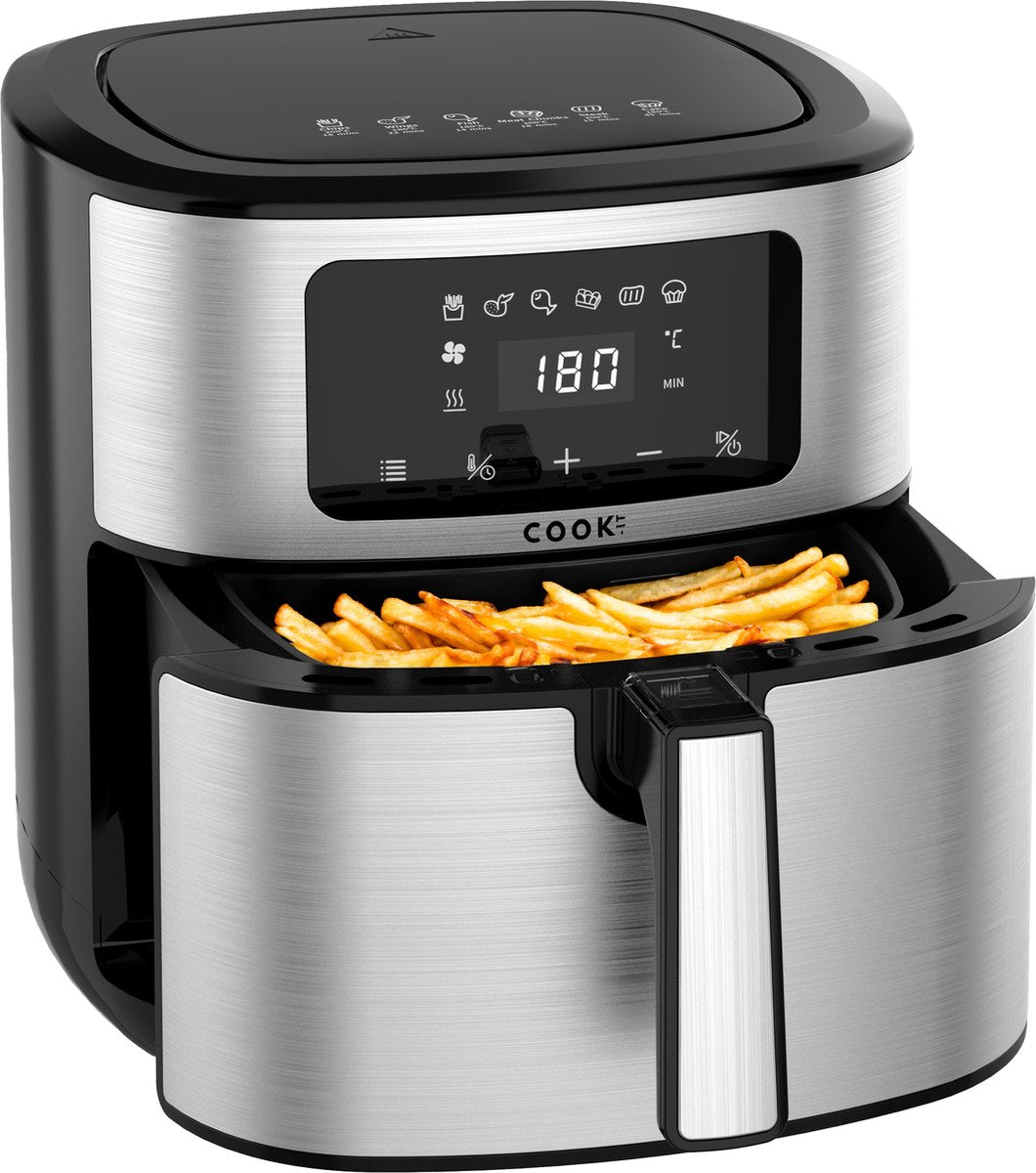 COOK-IT Airfryer - 8L XXL - Heteluchtfriteuse met Uitneembare Frietmand - Zwart/RvS