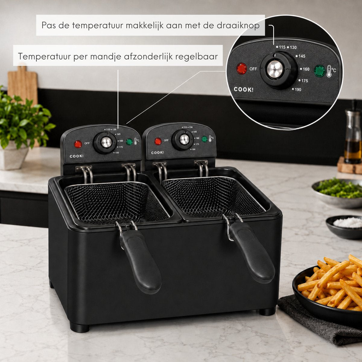 COOK-IT Dubbele Frituurpan 2 x 3 liter