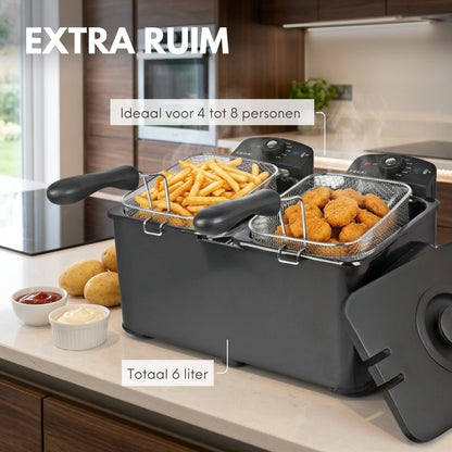 COOK-IT Dubbele Frituurpan 2 x 3 liter