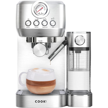 Espressomachine 20 Bar - Koffiemachine met Automatische Melkopschuimer - Pistonmachine Cappuccino & Latte - Italiaanse pomp - Vol RvS