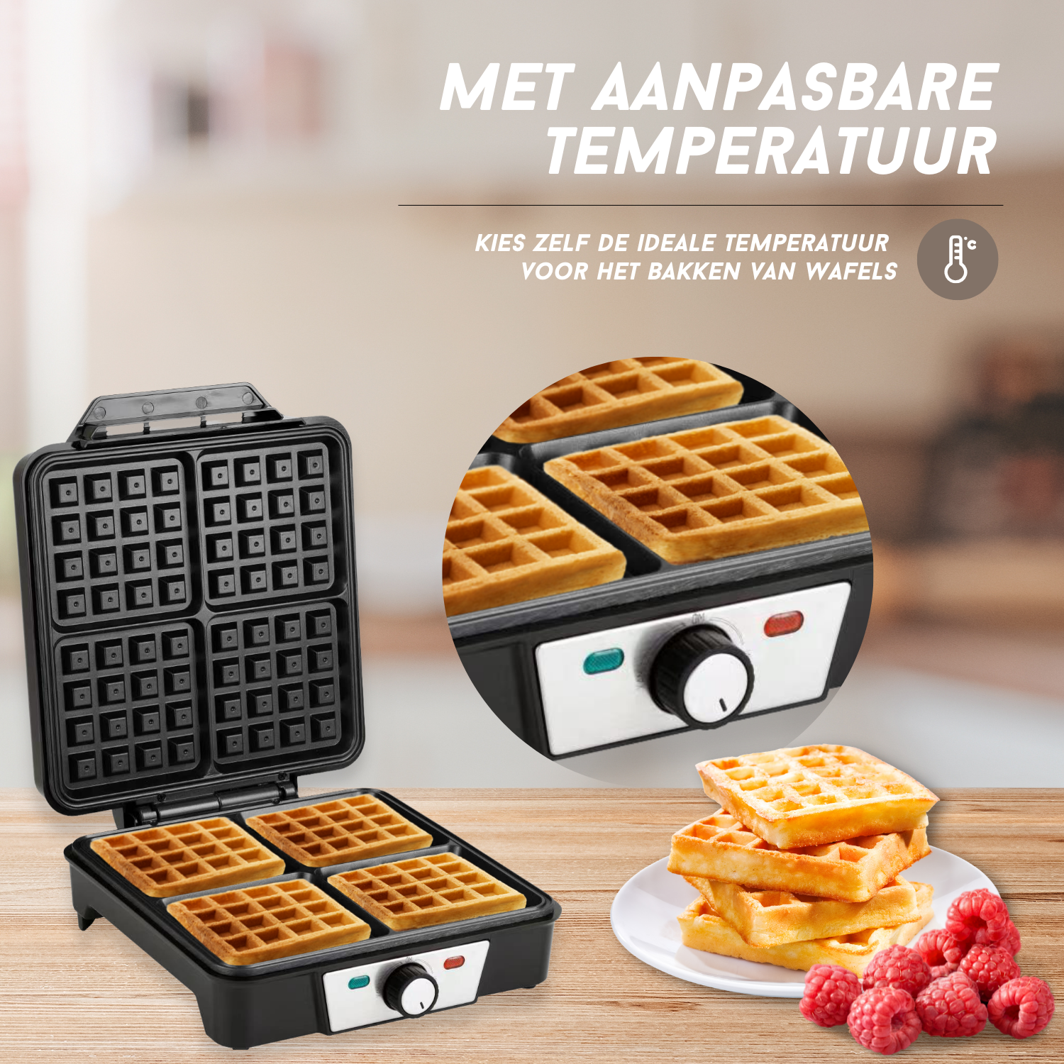 COOK-IT Wafelijzer - Bak vier wafels tegelijk, Waffle Party!