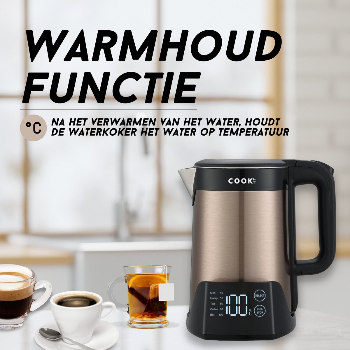 COOK-IT Waterkoker - Temperatuurregeling én Warmhoudfunctie én Premium Afwerking